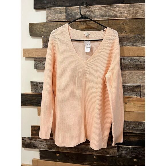 J.Crew NWT Oversized V-neck sweater light pink size L - Picture 1 of 7